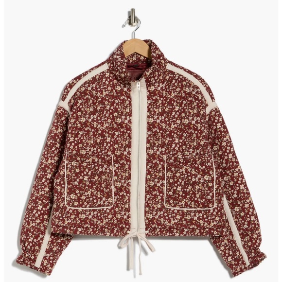 Blank NYC Jackets & Blazers - Blank NYC Floral Quilted Bomber Jacket in Blue and Brown